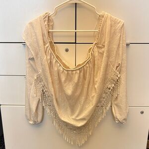 Willow Cream Fringe Hankerchief style crop top